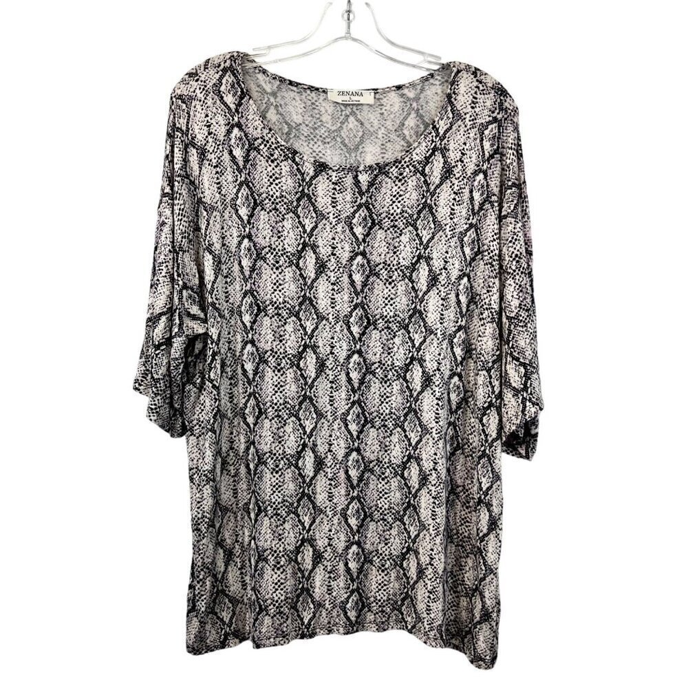 Zenana Women’s 3/4 Sleeve Round Neck Top Multicolor Snake Print Size Large
